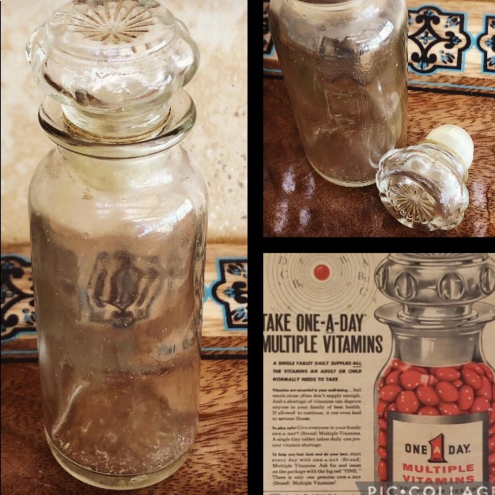 Vintage Glass Vitamin Bottle Once A Day Midcentury